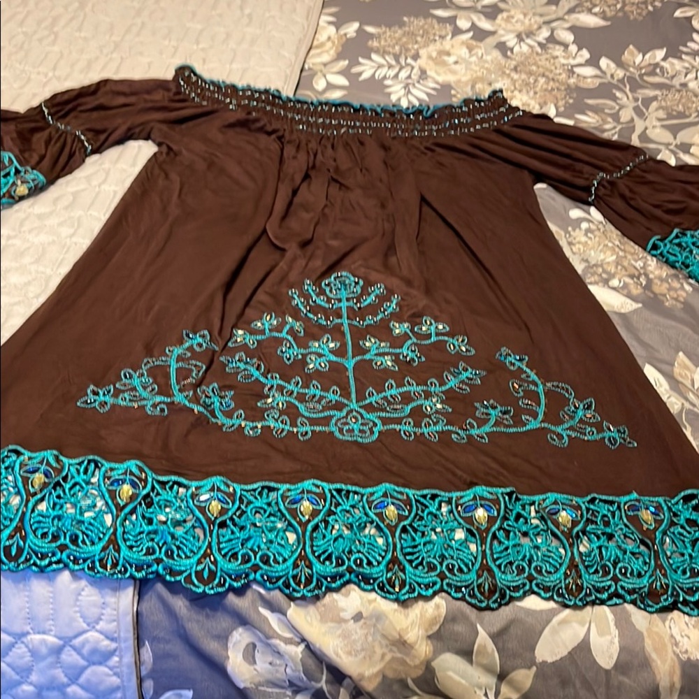 Boho off shoulder urban mangoz  dress with 1/4 length sleeve